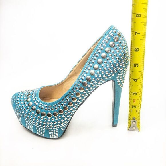 Two Lips Studlee Blue Studded Platform Heels Sz 6.5M - Picture 9 of 10